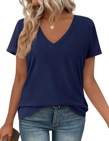 PRETTYGARDEN Oversized Tshirts Shirts for Women Summer Tops 2026 Casual Short Sleeve V Neck Loose Basic Tees Spring Clothes in Saudi Arabia