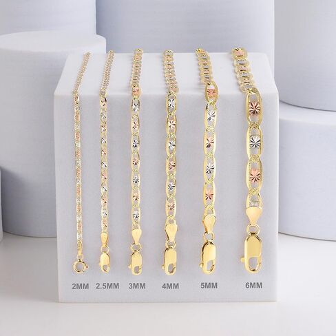 14K Solid Tri-Color Valentino Star Chain for Women & Men, 2mm-6mm, 16"-30" in Saudi Arabia