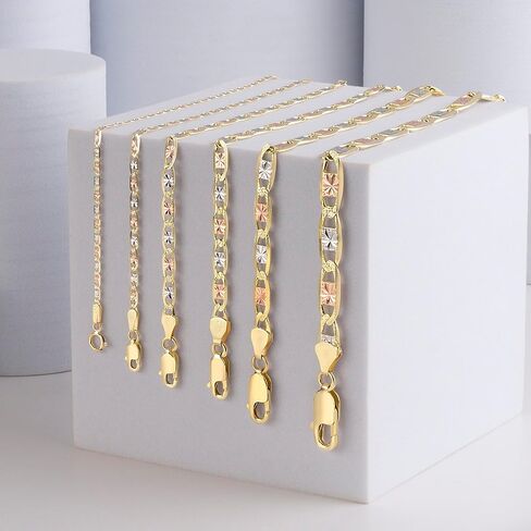 14K Solid Tri-Color Valentino Star Chain for Women & Men, 2mm-6mm, 16"-30" in Saudi Arabia