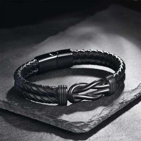 سوار Udefw Infinity للرجال، سوار جلدي مجدول للرجال بتصميم عقدة من الفولاذ المقاوم للصدأ، سوار من الجلد البني/الأسود مع مشبك آمن، مجوهرات معصم على الطراز العتيق للارتداء اليومي in Kuwait