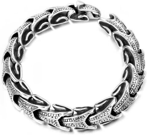 Vintage Dragon Scale Men's Bracelet, Titanium Stainless Steel Punk Link Cuff Hip Hop Gothic Biker Chain - 22cm (8.66 in) in Saudi Arabia