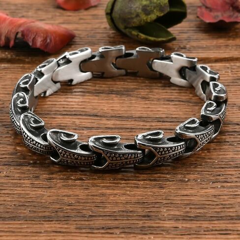 Vintage Dragon Scale Men's Bracelet, Titanium Stainless Steel Punk Link Cuff Hip Hop Gothic Biker Chain - 22cm (8.66 in) in Saudi Arabia