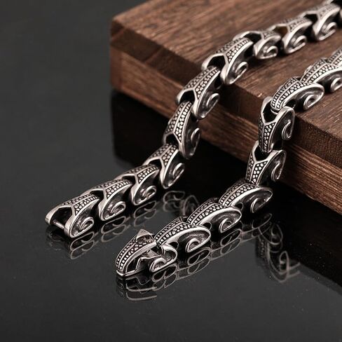 Vintage Dragon Scale Men's Bracelet, Titanium Stainless Steel Punk Link Cuff Hip Hop Gothic Biker Chain - 22cm (8.66 in) in Saudi Arabia