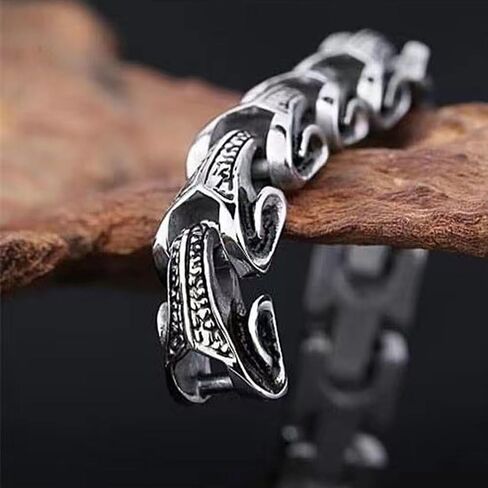 Vintage Dragon Scale Men's Bracelet, Titanium Stainless Steel Punk Link Cuff Hip Hop Gothic Biker Chain - 22cm (8.66 in) in Saudi Arabia