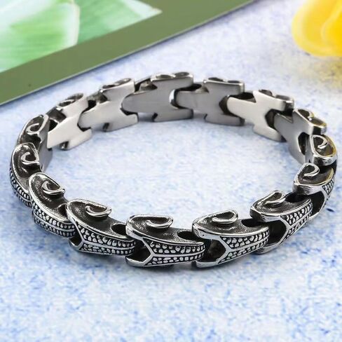 Vintage Dragon Scale Men's Bracelet, Titanium Stainless Steel Punk Link Cuff Hip Hop Gothic Biker Chain - 22cm (8.66 in) in Saudi Arabia