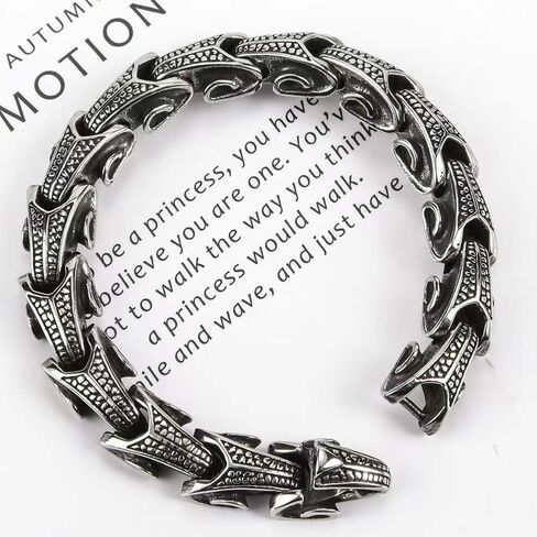 Vintage Dragon Scale Men's Bracelet, Titanium Stainless Steel Punk Link Cuff Hip Hop Gothic Biker Chain - 22cm (8.66 in) in Saudi Arabia