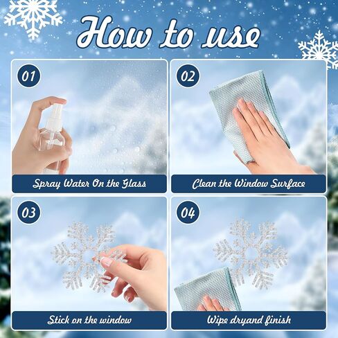 222PCS Glitter Snowflake Window Clings, 6 Sheet Christmas Decorations, Christmas Window Clings Decals for Winter Home Office Decor Xmas Decorations in Saudi Arabia