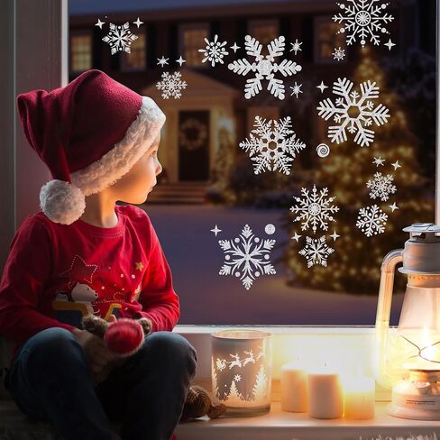 222PCS Glitter Snowflake Window Clings, 6 Sheet Christmas Decorations, Christmas Window Clings Decals for Winter Home Office Decor Xmas Decorations in Saudi Arabia