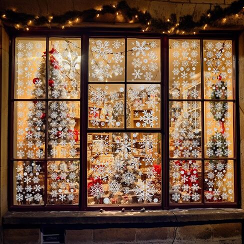 222PCS Glitter Snowflake Window Clings, 6 Sheet Christmas Decorations, Christmas Window Clings Decals for Winter Home Office Decor Xmas Decorations in Saudi Arabia