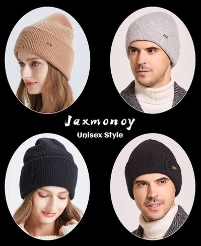 jaxmonoy 100% Merino Wool Knit Winter Beanie Hats for Women Men Soft Warm Double Layer Slouchy Knitted Beanie Skull Cap in Saudi Arabia