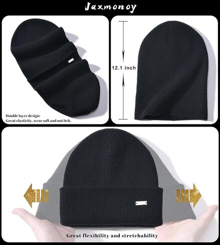 jaxmonoy 100% Merino Wool Knit Winter Beanie Hats for Women Men Soft Warm Double Layer Slouchy Knitted Beanie Skull Cap in Saudi Arabia