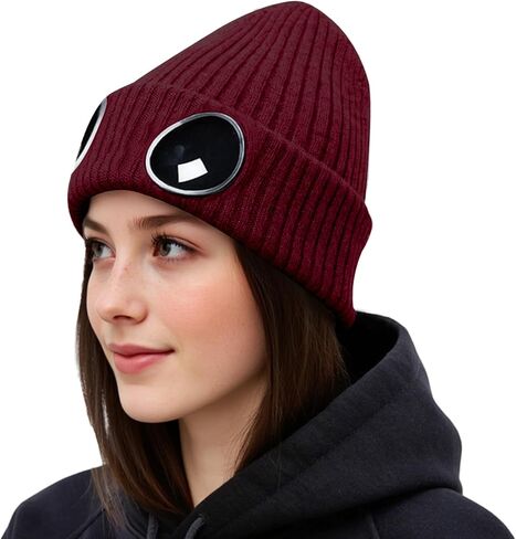 Unisex Winter Beanie with Fixed Goggles, Double-Layer Knit Hat with Soft Fleece Lining, Warm Windproof Skull Cap in Saudi Arabia