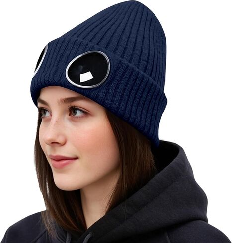 Unisex Winter Beanie with Fixed Goggles, Double-Layer Knit Hat with Soft Fleece Lining, Warm Windproof Skull Cap in Saudi Arabia