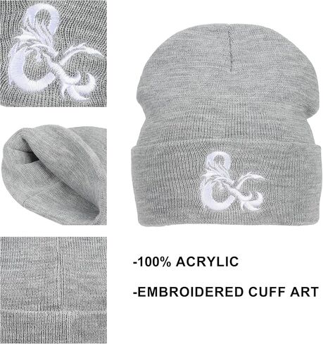 Dungeons & Dragons Ampersand Logo Embroidery Heather Gray Acrylic Knit Cuff Beanie in Saudi Arabia