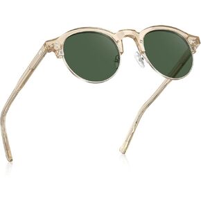 CARFIA Retro Round Polarized Sunglasses For Men, Acetate Semi-Rimless Frames Driving Sun Glasses UV 400 Protection in Kuwait