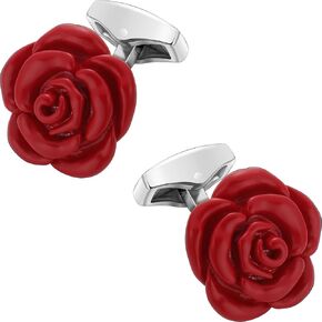 أزرار أكمام على شكل زهرة وردية للرجال، أزرار أكمام سهرة باللون الفضي، دبابيس على شكل زهرة حمراء أنيقة لعيد الميلاد وحفلات الزفاف وهدية عيد الميلاد in Kuwait