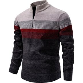Mens Quarter Zip Pullover Mock Neck Slim Fit Striped Knit Sweaters Casual Fall Winter Lightweight Polo Sweater in Saudi Arabia