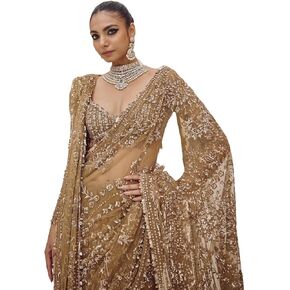 Bollywood inspired Designer Net Saree with hand embroidered unstitched blouse, Traditional Wedding Wear. in Kuwait