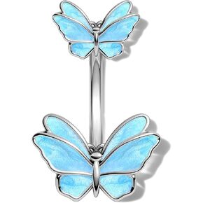 اليهودي فراشة زر البطن الدائري 14 جرام حلقات البطن للنساء الجراحية الصلب زر البطن ثقب الذهب حلقات زر البطن البطن ثقب المجوهرات in Kuwait