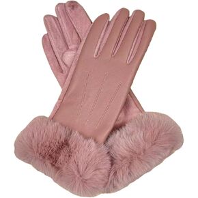 Womens Winter Leather Gloves Pu Suede Double-Layer Fleece Lined Women'S Touchscreen Windproof Fur Opening in Saudi Arabia