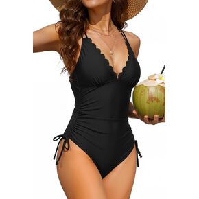Daci Women's One Piece Swimsuits - Tummy Control Bathing Suit Scalloped V Neck Full Coverage Tie Side Strappy Swimwear 2026 in Kuwait