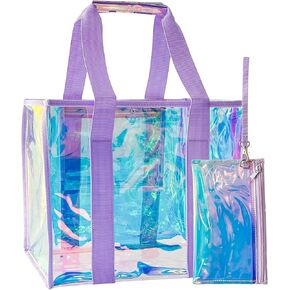 ONEART Holographic PVC Beach Tote Bag - Waterproof Clear Tote for Travel & Pool,Durable Design with Reinforced Handles 1-Pack in Saudi Arabia