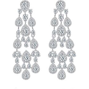 Luxury Crystal Big Chandelier Drop Earrings, Clear Cubic Zirconia, Long Teardrop Design, Bridal Wedding Party Statement Jewelry in Saudi Arabia