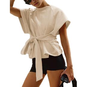 Zhiyouni Women's Summer Short Sleeves Tee T Shirt Crewneck Tie Knot Tops Sweatshirt in Kuwait