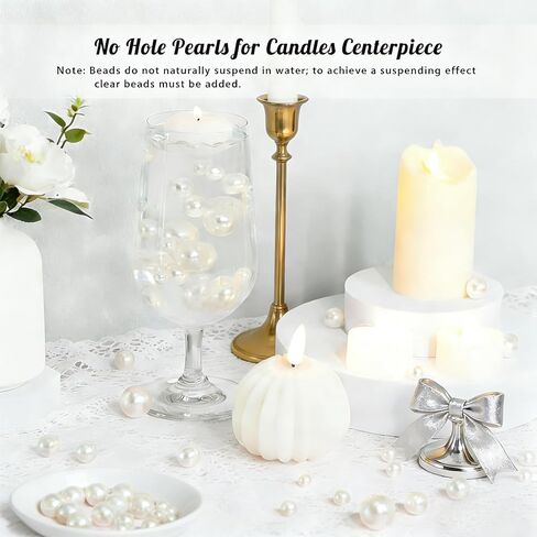 Vase Filler Beads 300PCS White Floating Bead for Centerpieces Vases Fake Pearl for Floating Candles Wedding Table Birthday Theme Party Home Decor Makeup Brush Beads No Hole (White) in Saudi Arabia