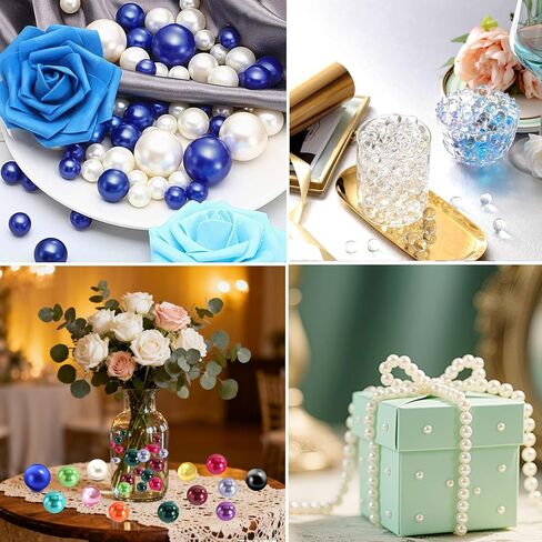 Vase Filler Beads 300PCS White Floating Bead for Centerpieces Vases Fake Pearl for Floating Candles Wedding Table Birthday Theme Party Home Decor Makeup Brush Beads No Hole (White) in Saudi Arabia