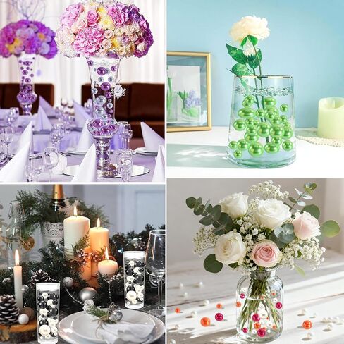 Vase Filler Beads 300PCS White Floating Bead for Centerpieces Vases Fake Pearl for Floating Candles Wedding Table Birthday Theme Party Home Decor Makeup Brush Beads No Hole (White) in Saudi Arabia