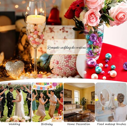 Vase Filler Beads 300PCS White Floating Bead for Centerpieces Vases Fake Pearl for Floating Candles Wedding Table Birthday Theme Party Home Decor Makeup Brush Beads No Hole (White) in Saudi Arabia