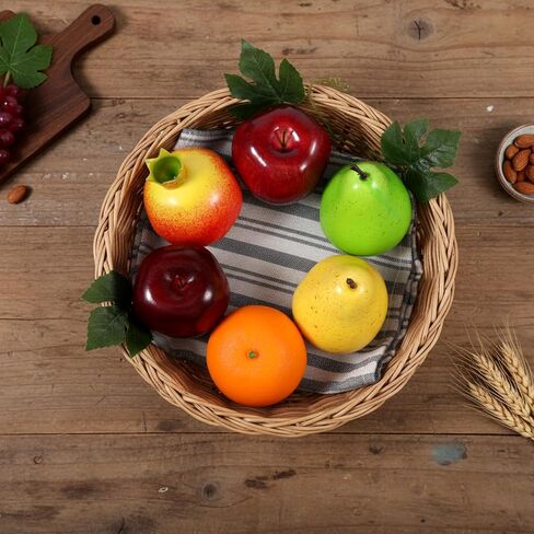 مجموعة 6 قطع من الفواكه الاصطناعية المزيفة، فاكهة صناعية نابضة بالحياة لديكور المنزل، حزمة فاكهة محاكاة لتزيين عيد الميلاد، الحفلات، دعامات التصوير الفوتوغرافي لوعاء المطبخ، التفاح المزيف والكمثرى والرمان البرتقالي in Kuwait