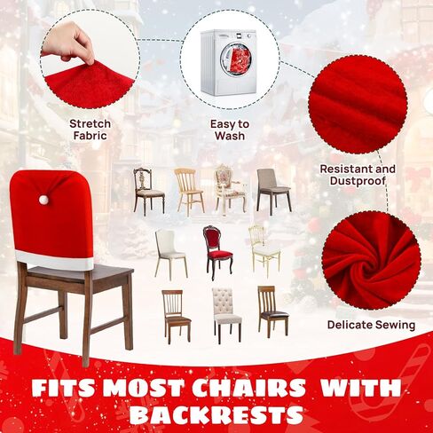 Christmas Chair Cover, Santa Hat Chair Covers with 6Pcs Silverware Holders Santa Chair Back Cover for Christmas Dinner Table Holiday Party Decoration in Saudi Arabia