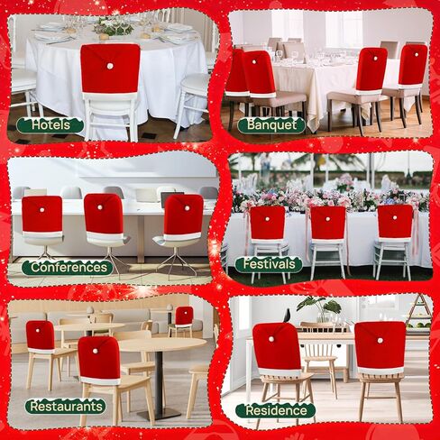 Christmas Chair Cover, Santa Hat Chair Covers with 6Pcs Silverware Holders Santa Chair Back Cover for Christmas Dinner Table Holiday Party Decoration in Saudi Arabia