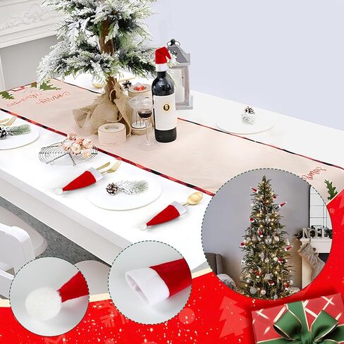 Christmas Chair Cover, Santa Hat Chair Covers with 6Pcs Silverware Holders Santa Chair Back Cover for Christmas Dinner Table Holiday Party Decoration in Saudi Arabia