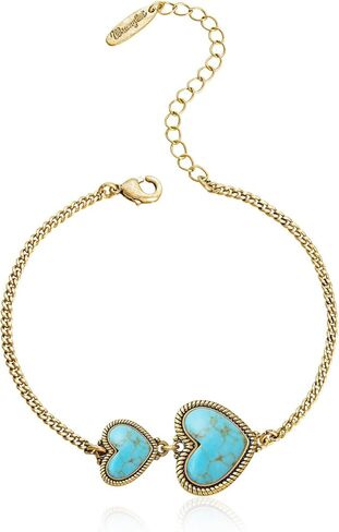 Montana West Wrangler Heart Charms Link Bracelets for Women Adjustable Chain 14k Gold Turquoise Fashion Jewelry in Saudi Arabia