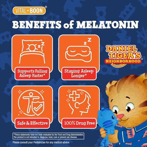 Daniel Tiger - Kids Melatonin Gummies for Children Ages 3 & Up (60 Count) Sleep Gummies for Kids Supports Natural Sleep Non Habit Forming - Vegan, Non GMO Gluten Free Gummy in Saudi Arabia