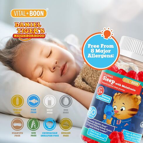 Daniel Tiger - Kids Melatonin Gummies for Children Ages 3 & Up (60 Count) Sleep Gummies for Kids Supports Natural Sleep Non Habit Forming - Vegan, Non GMO Gluten Free Gummy in Saudi Arabia