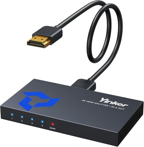 4K HDMI Splitter 1 in 2 Out + HDMI Cable, Yinker 2 Way HDMI Splitter for Dual Monitors 1x2 4Kx2K@30Hz w/AC Adapter, Mirror Duplicate for PS4 Fire Stick HDTV in Kuwait