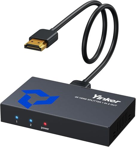 4K HDMI Splitter 1 in 2 Out + HDMI Cable, Yinker 2 Way HDMI Splitter for Dual Monitors 1x2 4Kx2K@30Hz w/AC Adapter, Mirror Duplicate for PS4 Fire Stick HDTV in Saudi Arabia