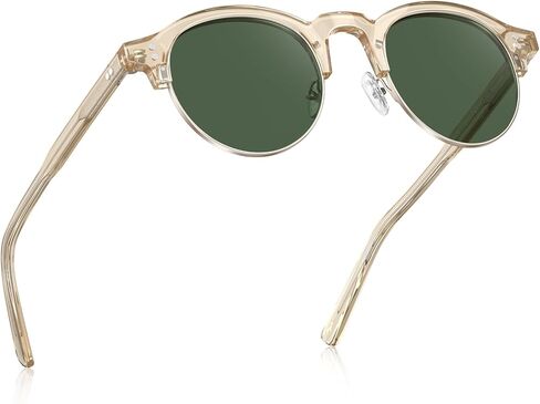 CARFIA Retro Round Polarized Sunglasses For Men, Acetate Semi-Rimless Frames Driving Sun Glasses UV 400 Protection in Kuwait