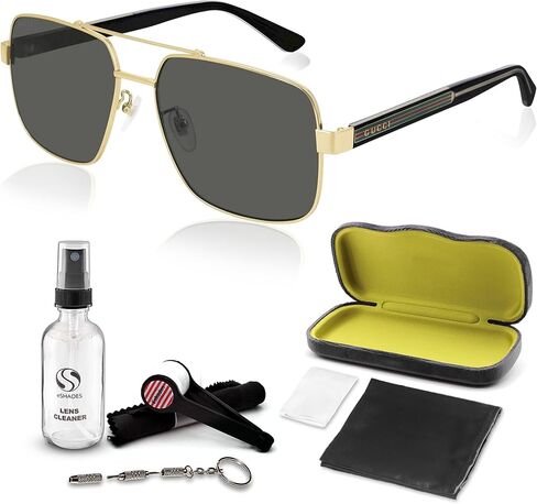 Gucci GG0529S Lettering Logo Square-Shaped Non-Polarized Sunglasses for Men – Includes Luxury Eyewear Kit – Gold Frame with Gray Lens in Saudi Arabia