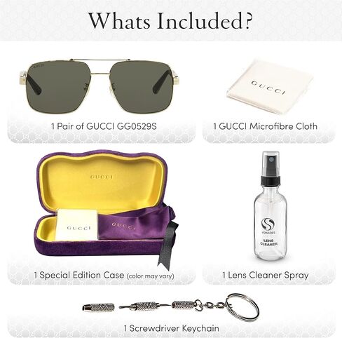 Gucci GG0529S Lettering Logo Square-Shaped Non-Polarized Sunglasses for Men – Includes Luxury Eyewear Kit – Gold Frame with Gray Lens in Saudi Arabia