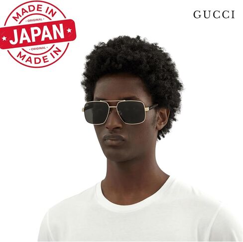 Gucci GG0529S Lettering Logo Square-Shaped Non-Polarized Sunglasses for Men – Includes Luxury Eyewear Kit – Gold Frame with Gray Lens in Saudi Arabia