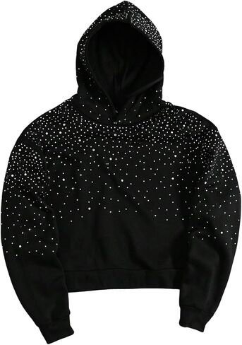 Men's Glitter Rhinestone Hoodie Long Sleeve Hooded Sweatshirts Retro Party Pullover Tops in Saudi Arabia