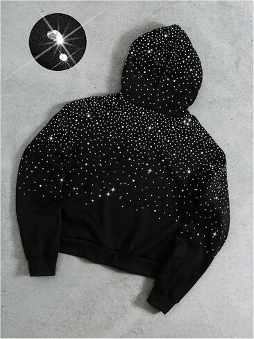 Men's Glitter Rhinestone Hoodie Long Sleeve Hooded Sweatshirts Retro Party Pullover Tops in Saudi Arabia