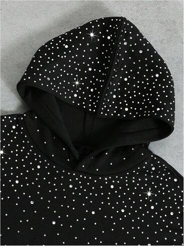Men's Glitter Rhinestone Hoodie Long Sleeve Hooded Sweatshirts Retro Party Pullover Tops in Saudi Arabia