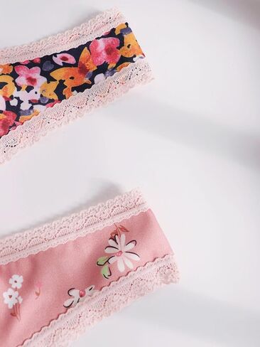 Women's Sexy Cute Thong Panties Set, 5 Pack, Floral and Heart Print, Pink Lace Trim in Saudi Arabia