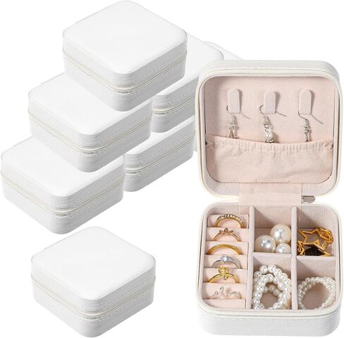 8PCS Travel Jewelry Case, Small Portable Bridesmaid Jewelry Gift Box, PU Leather Jewelrys Case Organizer Storage for Rings Earrings Necklaces, Women Girls Bridesmaid Proposal Gifts(Beige) in Saudi Arabia